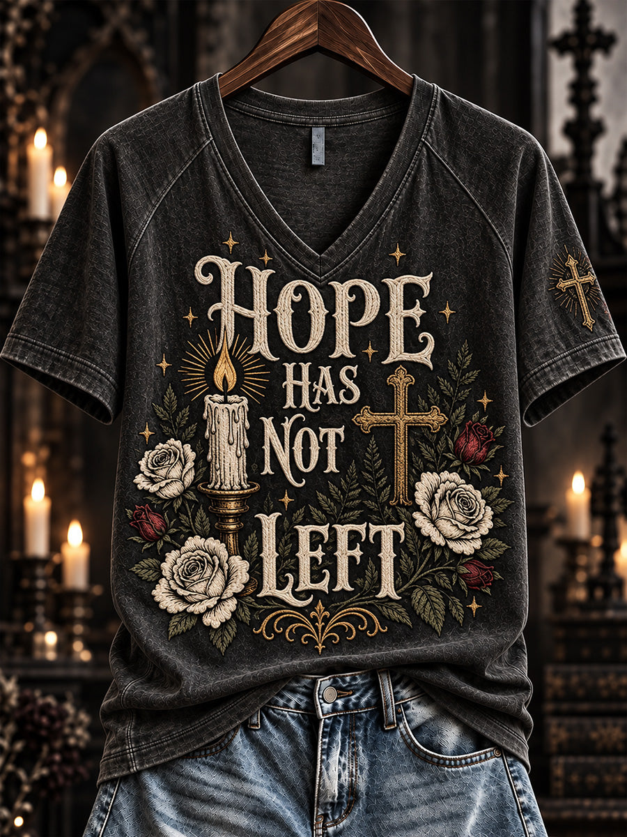 Women's Hope Has Not Left Gothic Botanical Christian Print V-neck Short-sleeved T-shirt