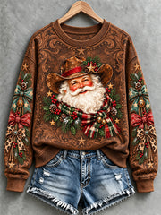 Women's Western Style Christmas Santa Print Sweatshirt