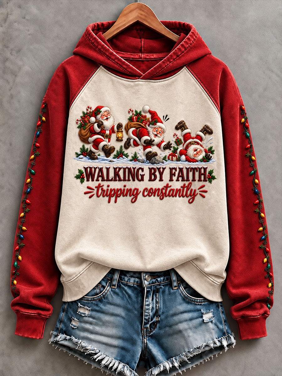 Women's Walking By Faith Tripping Constantly Santa Print Hoodies