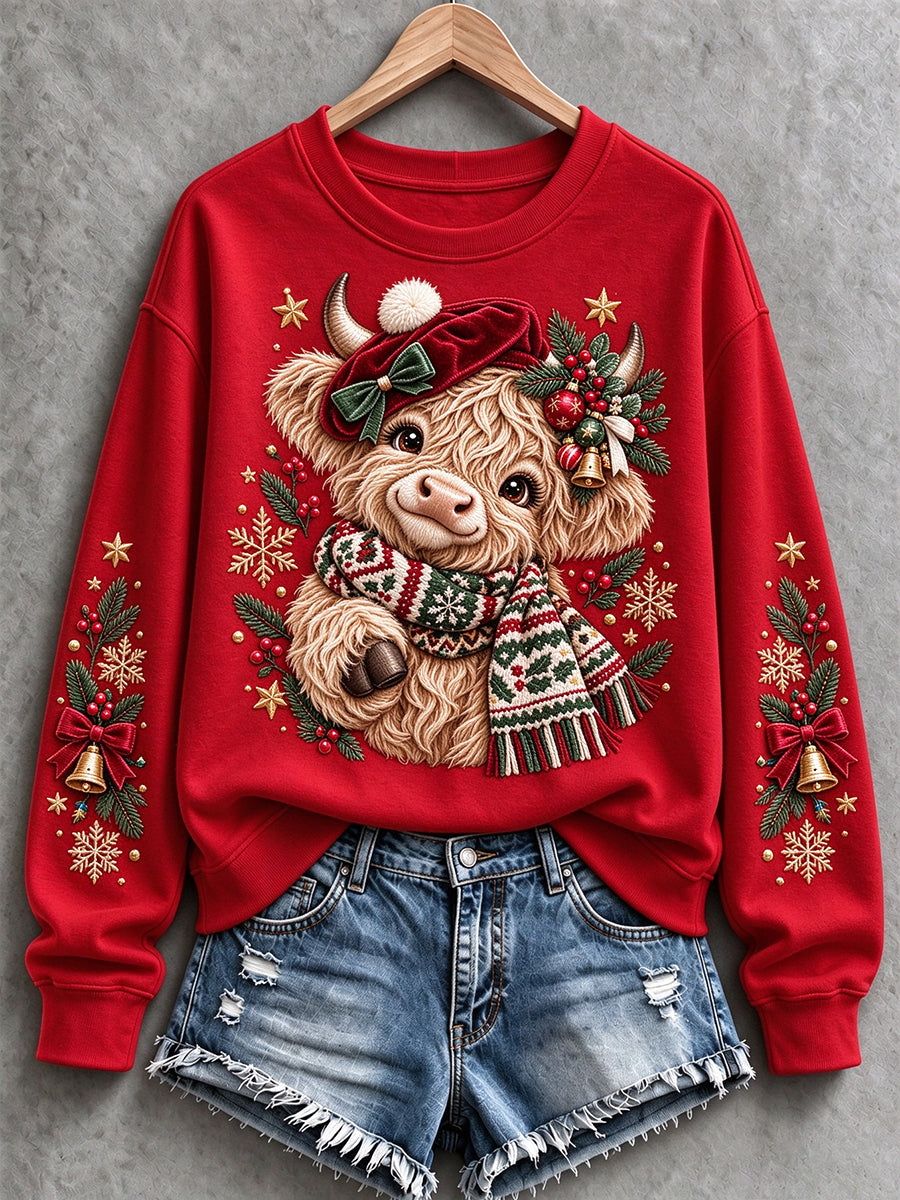 Women's Christmas Highland Cow Print  Sweatshirt