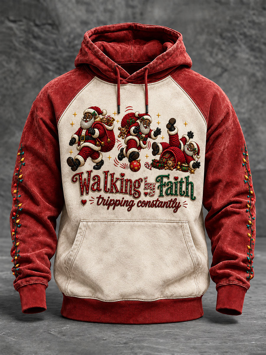 Men'sWalking By Faith Tripping Constantly Santa Print Hoodie