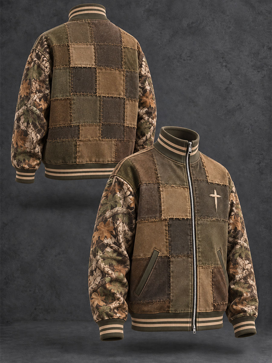 Men's Patchwork Art Faith Cross Jacket