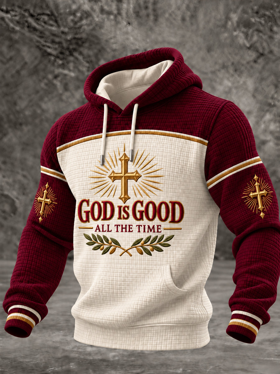 Men's Christian God Is Good All The Time Cross Checkered Cotton Hoodie