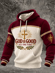 Men's Christian God Is Good All The Time Cross Checkered Cotton Hoodie