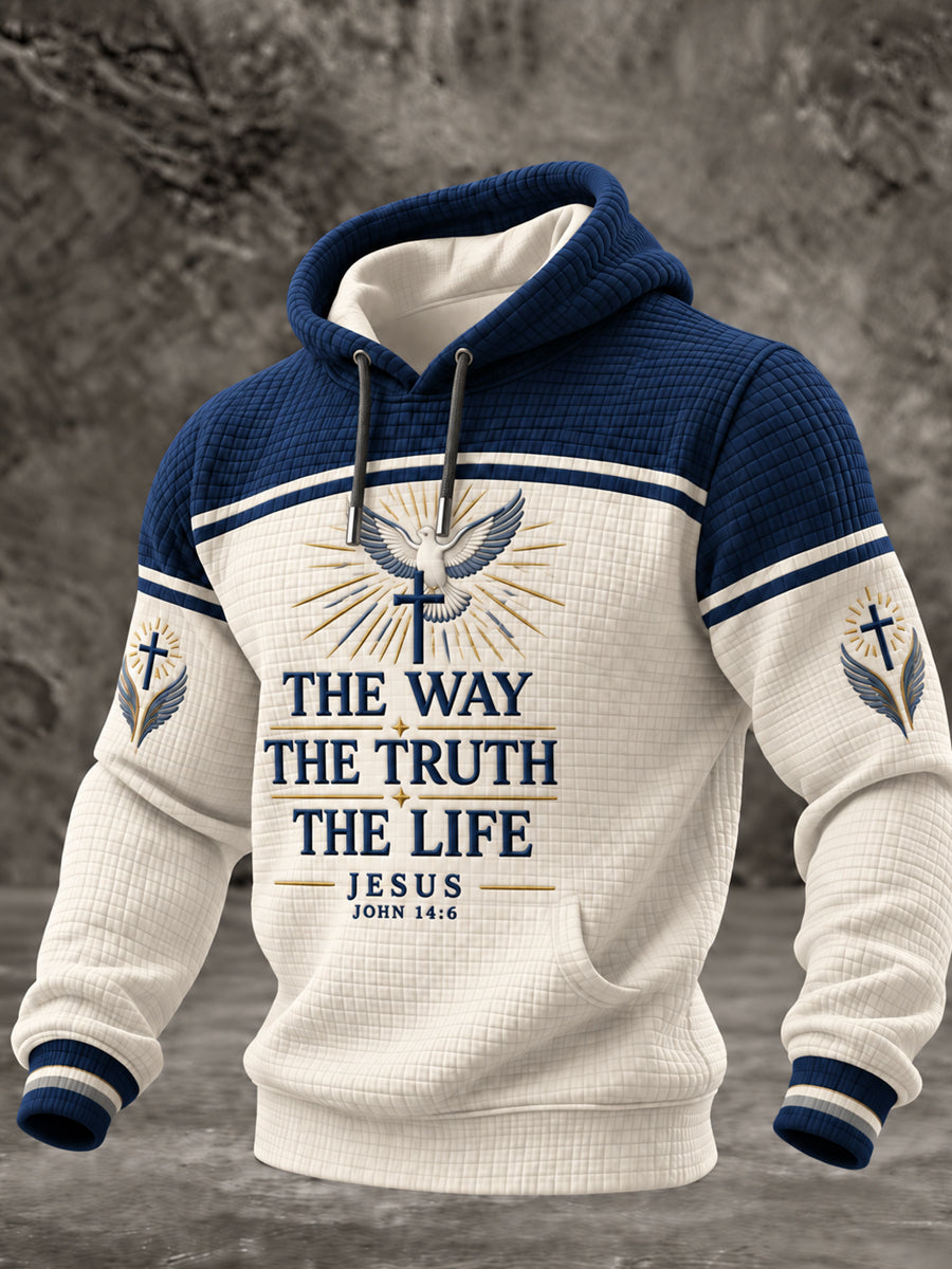 Men's Christian Jesus The Way The Truth The Life JOHN14:6 Cross Checkered Cotton Hoodie