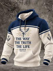 Men's Christian Jesus The Way The Truth The Life JOHN14:6 Cross Checkered Cotton Hoodie