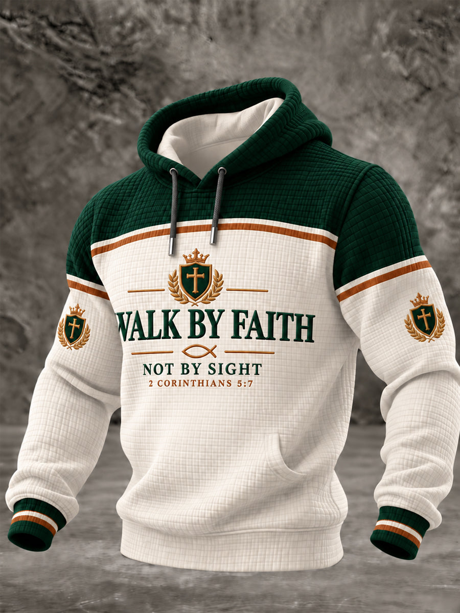 Men's Christian Walk By Faith Cross Checkered Cotton Hoodie