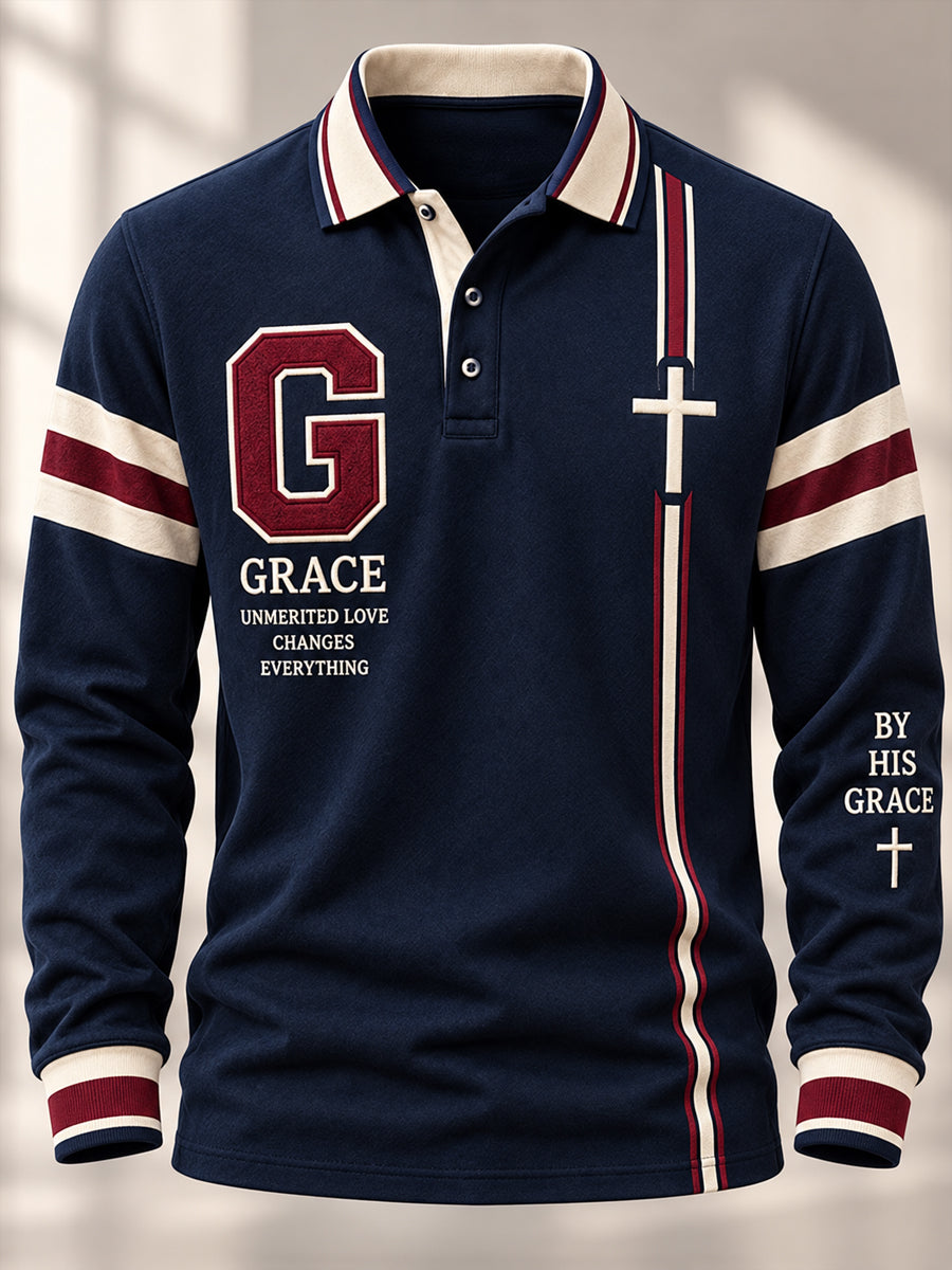 Men's Christian Grace Upon Grace Cross Long Sleeve Top