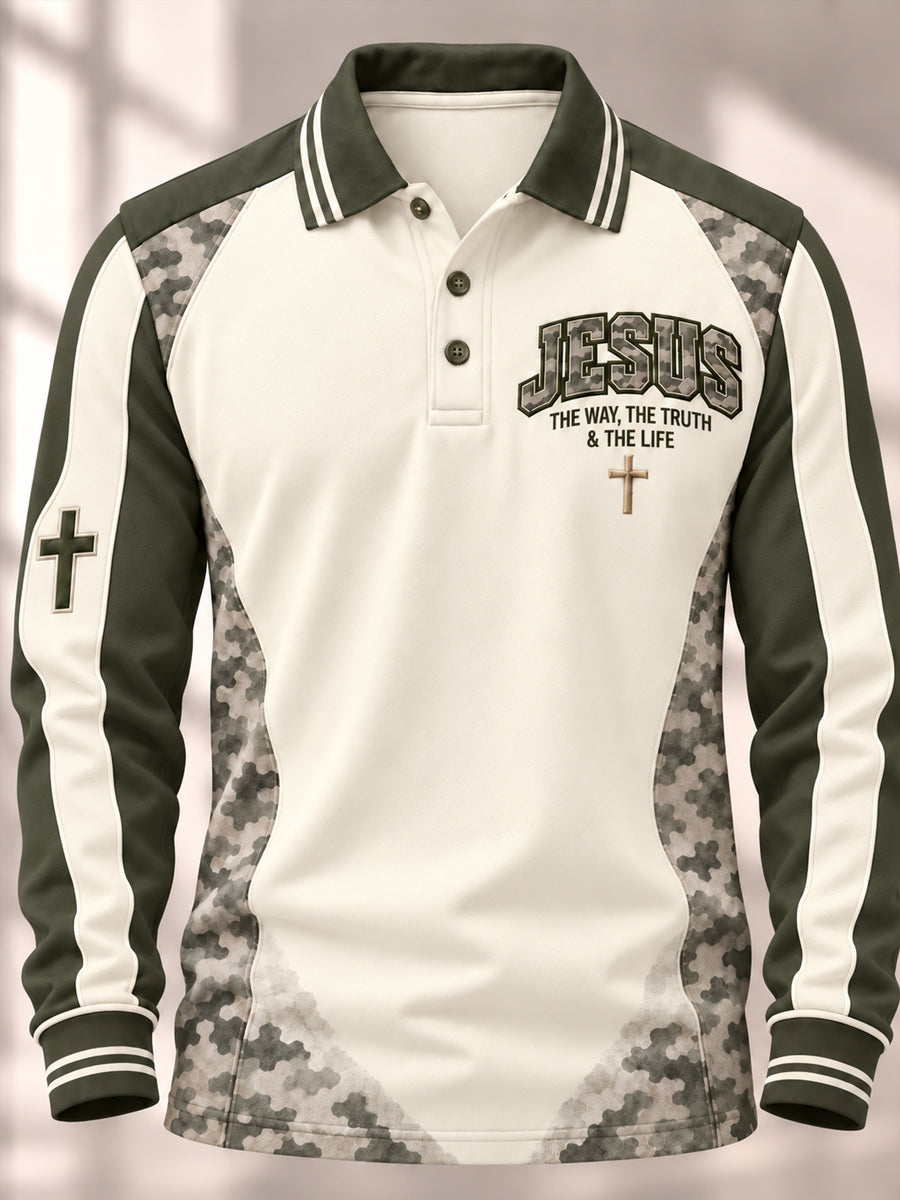 Men's Christian Jesus The Way The Truth The Life JOHN14:6  Cross Long Sleeve Top