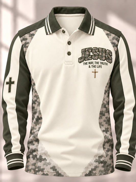 Men's Christian Jesus The Way The Truth The Life JOHN14:6  Cross Long Sleeve Top