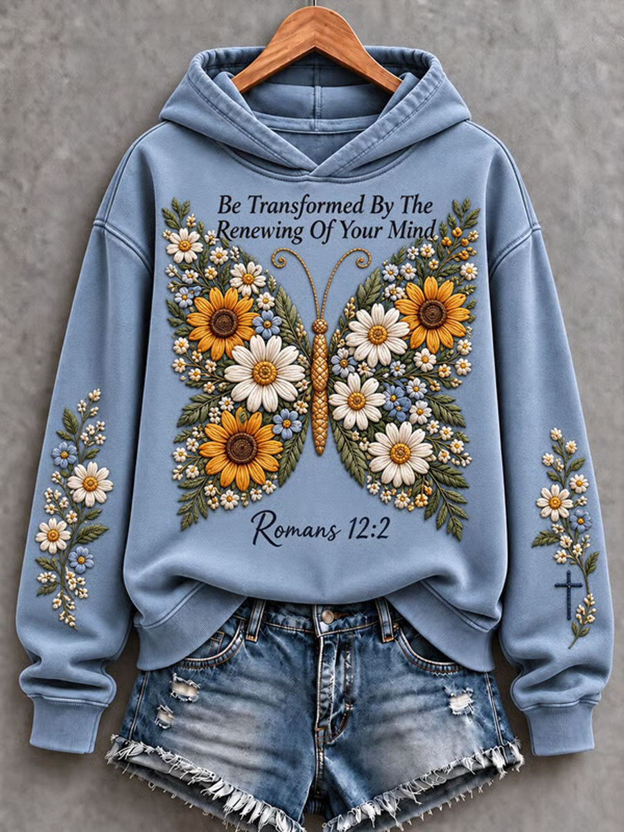 Women's Casual "Faith" Cross-Print Regular Sweatshirt