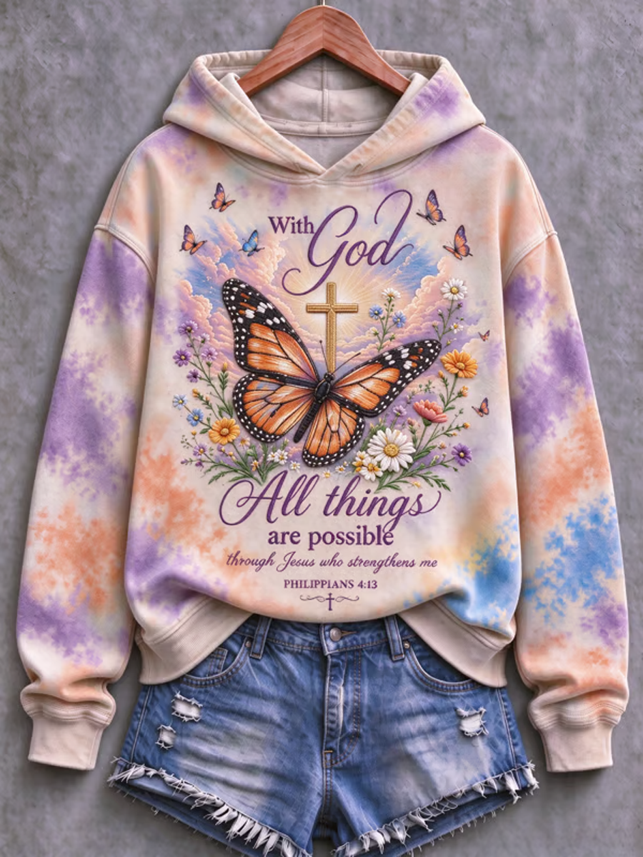 Women's Casual "Faith" Cross-Print Regular Sweatshirt