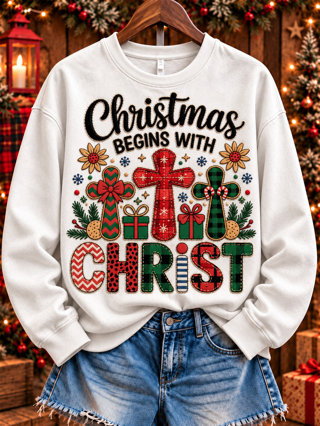 Women's Christmas Begins With Christ Pattern Casual Sweatshirt