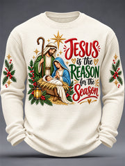 Men's Jesus Is The Reason For The Season Print Waffle Long Sleeve Top