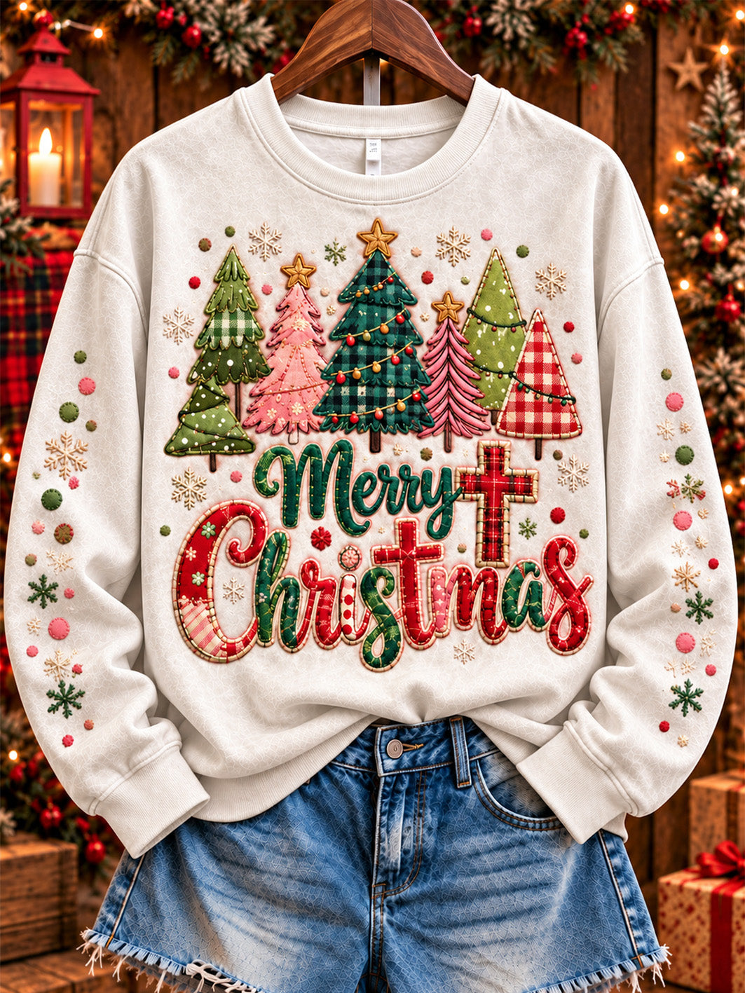 Women's Merry Christmas Pattern Causal Regular Sweatshirt