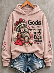 Women's Gods Is Still Working On My Face Reactions Print Sweatshirt