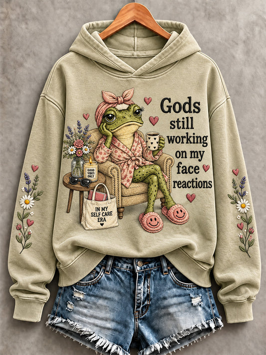 Women's Gods Is Still Working On My Face Reactions Print Sweatshirt