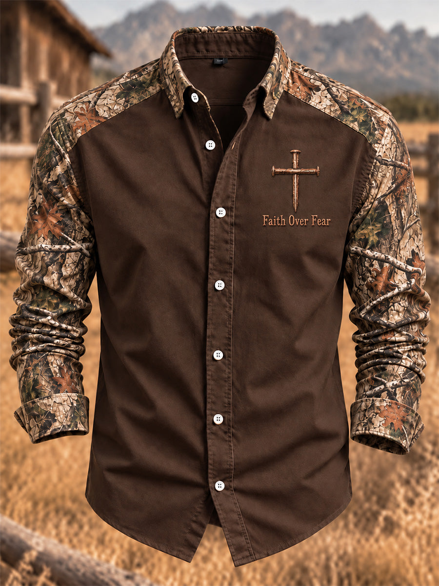 Men's Christian Cross Print Long Sleeve Shirt