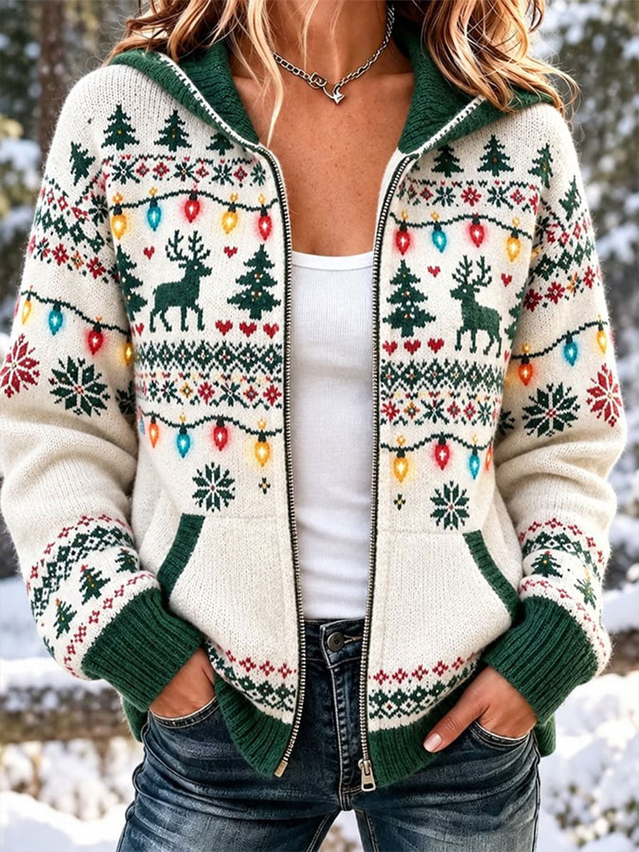 Women's Christmas print Knitted Coat