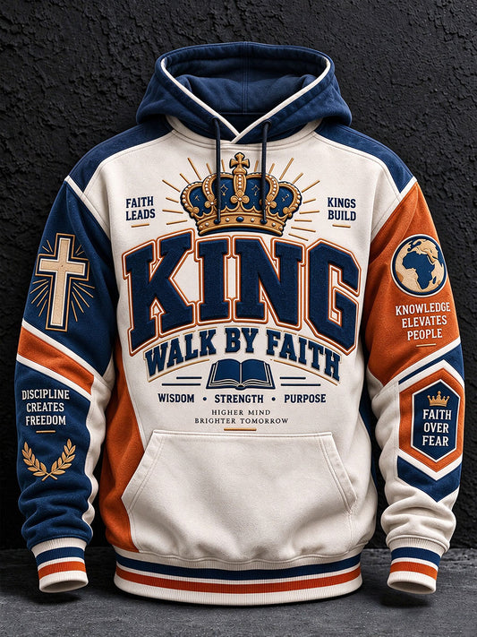 Men's King Walk By Faith Print Hoodie