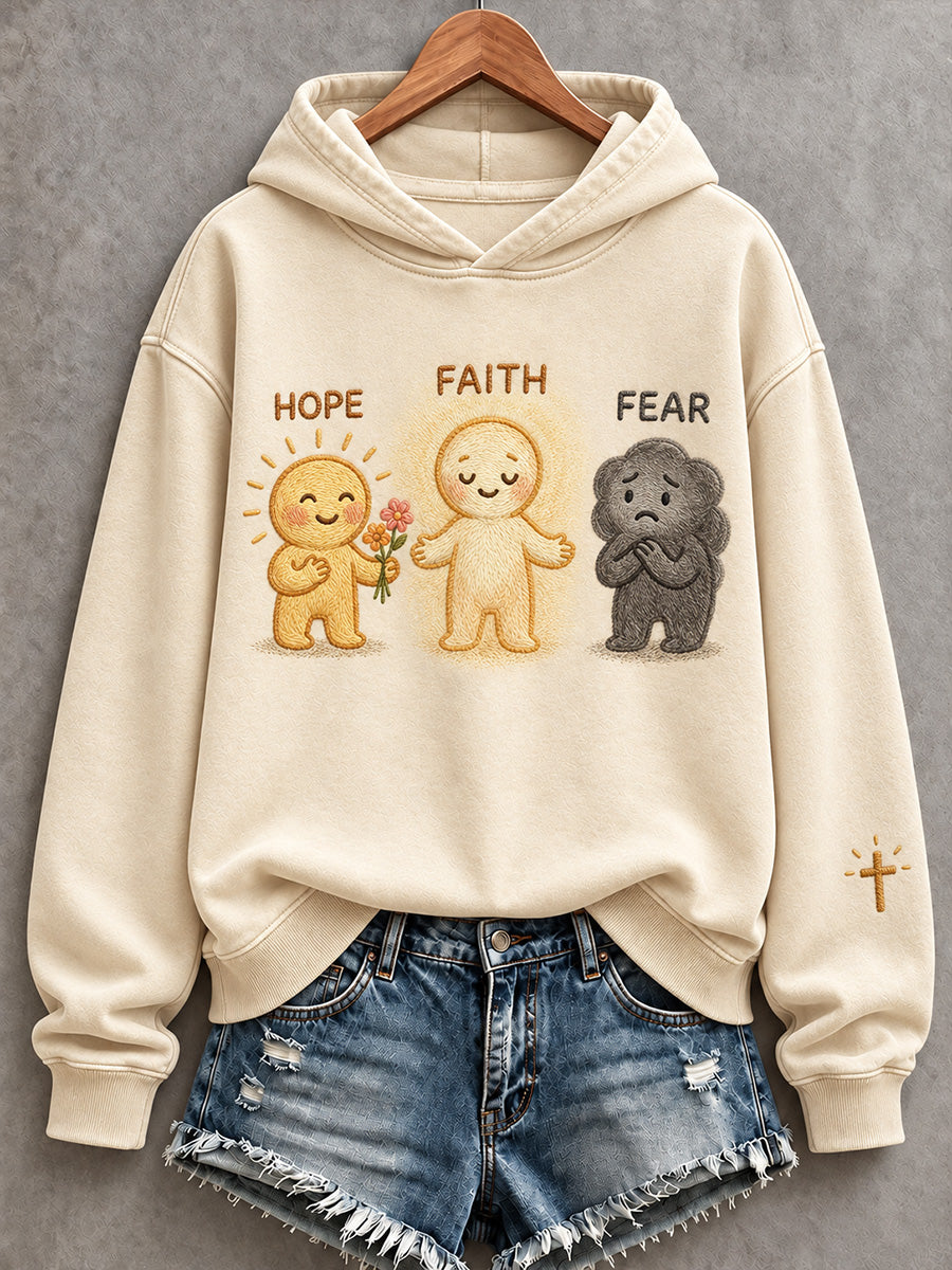 Women's Hope Faith Fear Cross Print Cozy Hooded Sweatshirt