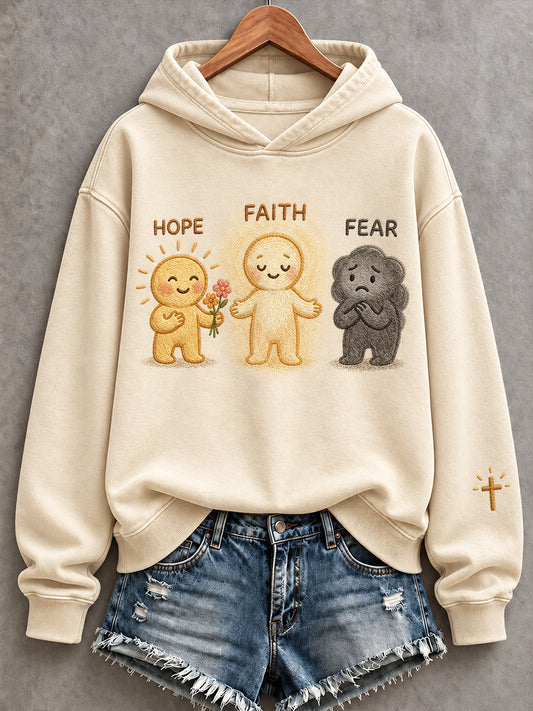 Women's Hope Faith Fear Cross Print Cozy Hooded Sweatshirt