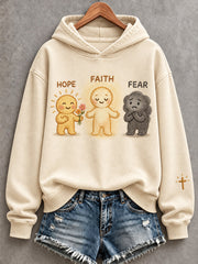 Women's Hope Faith Fear Cross Print Cozy Hooded Sweatshirt