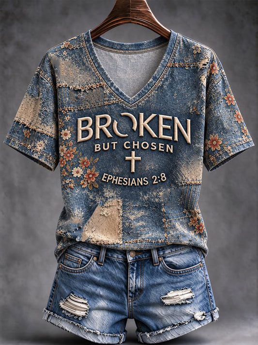 Women's Broken But Chosen Print Short-sleeved T-shirt