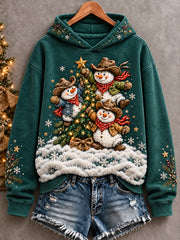 Women's Vintage Western Style Christmas Art Printed Hoodie