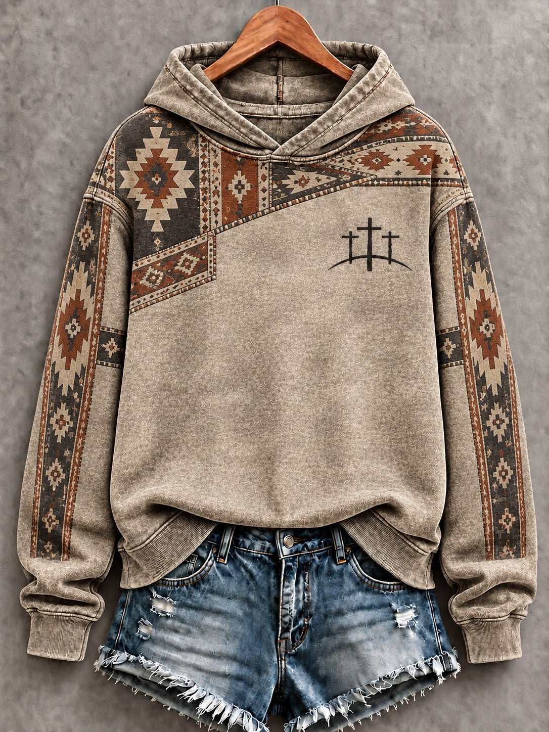 Women's Western Faith Cross Printed Hoodie