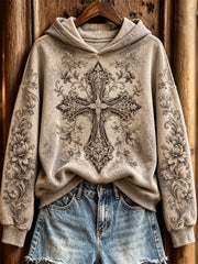 Women's Faith-Themed Cross Pattern Print Casual Hoodie