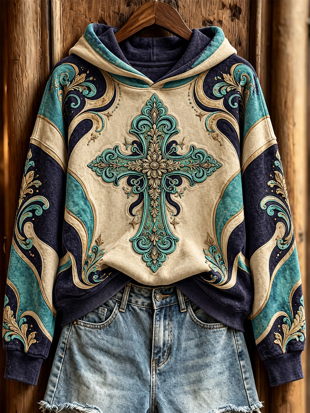 Women's Faith-Themed Cross Pattern Print Casual Hoodie