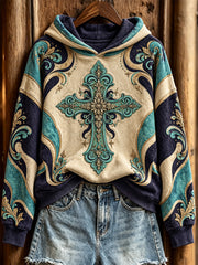Women's Faith-Themed Cross Pattern Print Casual Hoodie