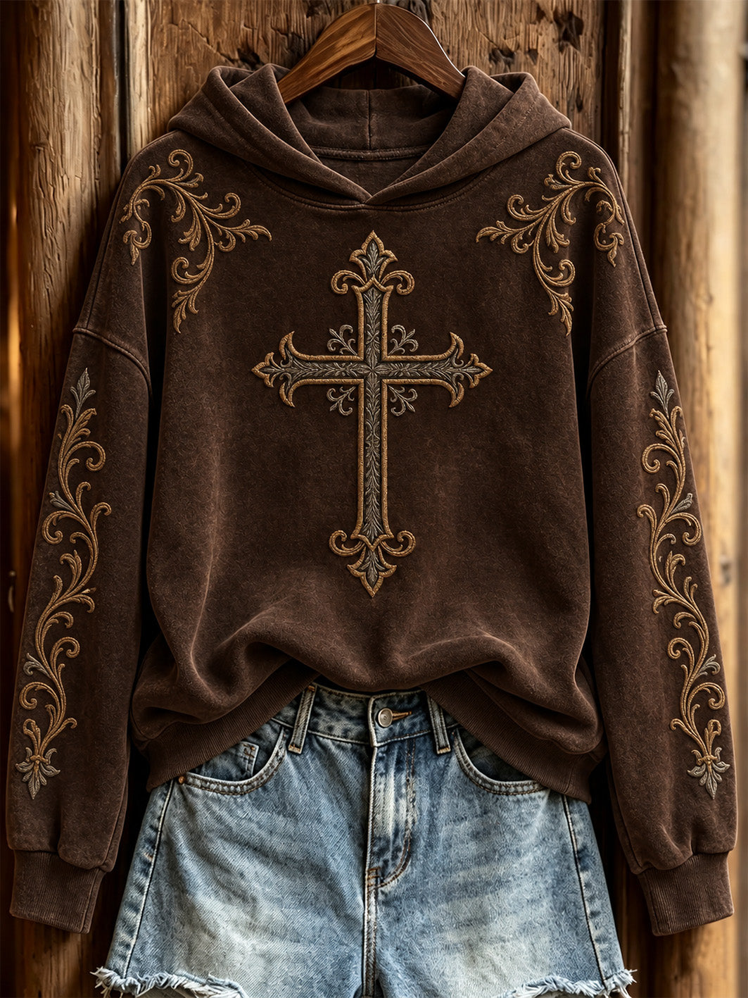 Women's Faith-Themed Cross Pattern Print Casual Hoodie