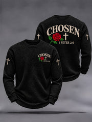 Men's Christian Chosen Rose 1 Peter 2:9 Cross Waffle Sweatshirt