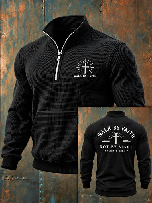 Men's Christian Walk By Faith Cross Zip-Up Waffle Sweatshirt