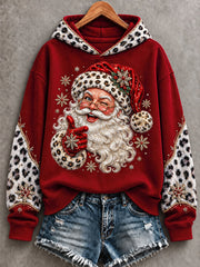 Women's Christmas Santa Claus Leopard Print Casual Hoodie