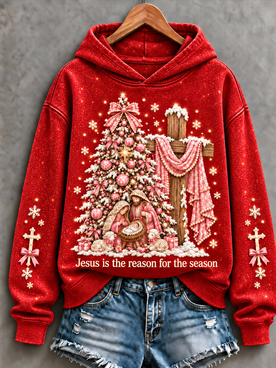Women's Christian Christmas Joy To The World Art Printed Hoodie
