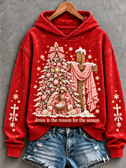 Women's Christian Christmas Joy To The World Art Printed Hoodie