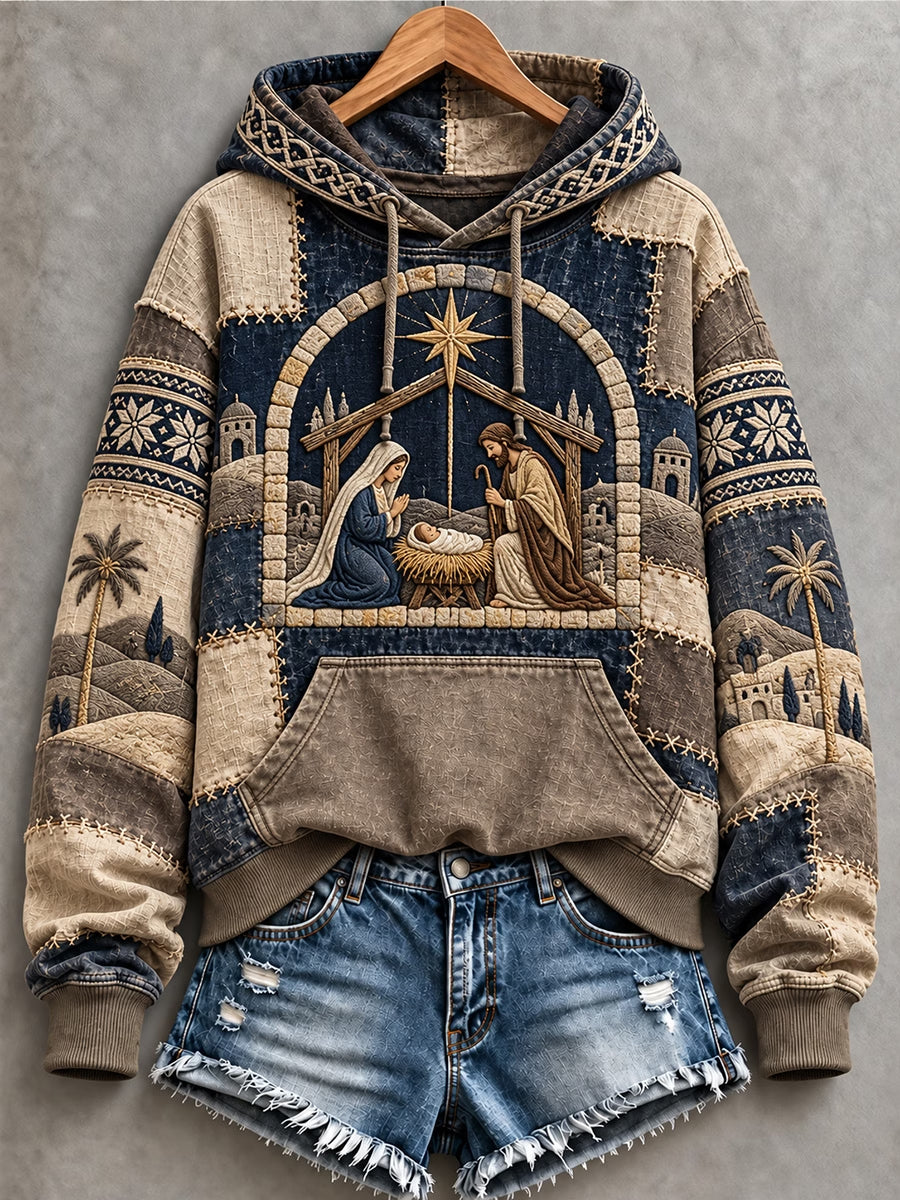 Women's Christian Christmas Art Patchwork Hoodie