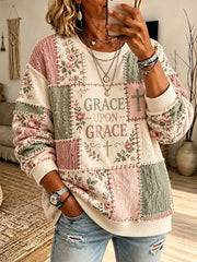 Women's Floral Patchwork Faith Print Casual Sweatshirt