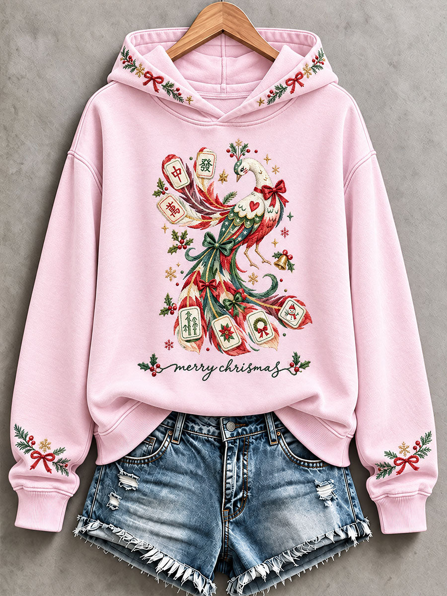Women's Christmas Mahjong Print Casual Hoodie
