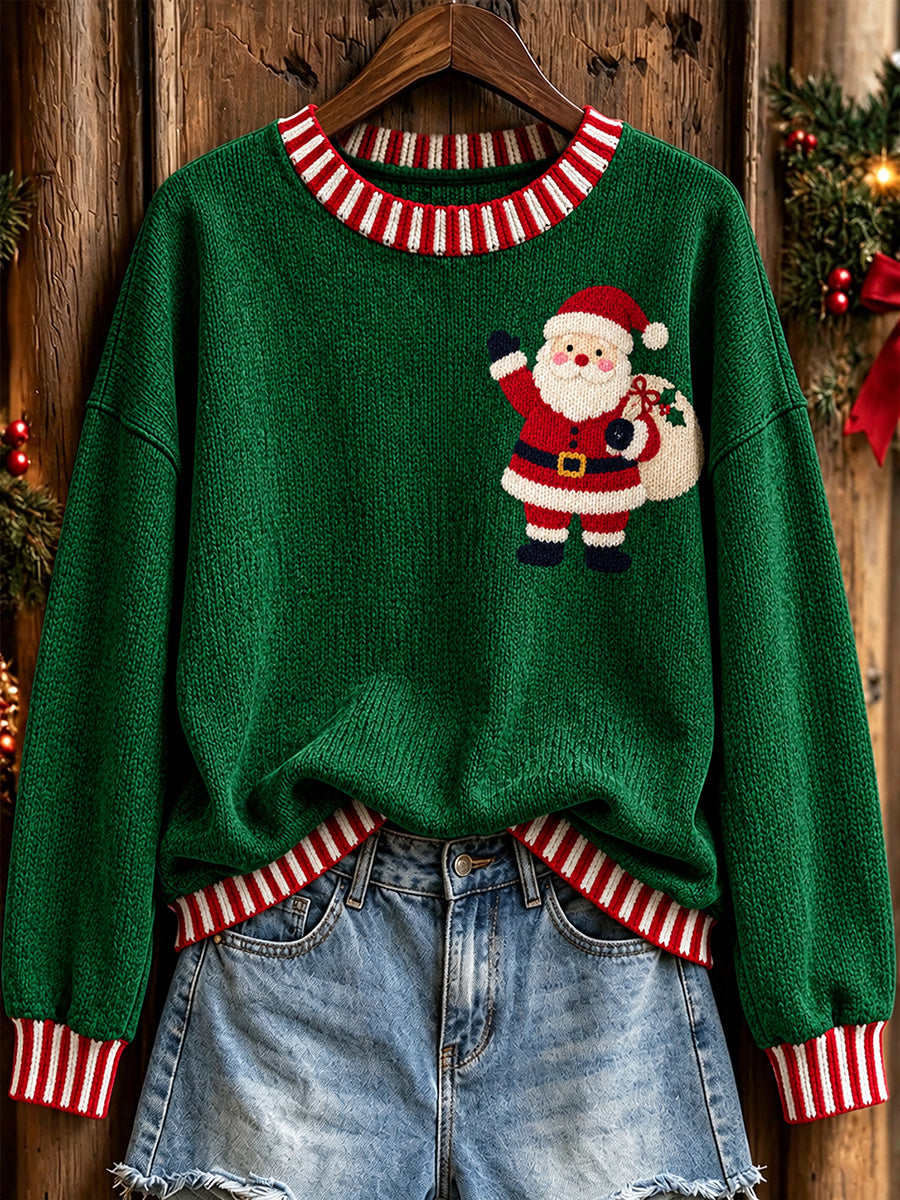 Women's Vintage Christmas Santa Claus Print Crew Neck Sweater