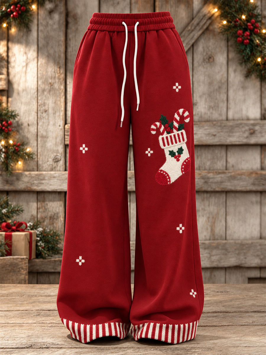 Women's Christmas Stocking & Candy Cane Print Cozy Sweatpants