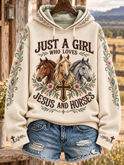 Women's Western Style Faith Lover Horses Christian Printed Hoodie
