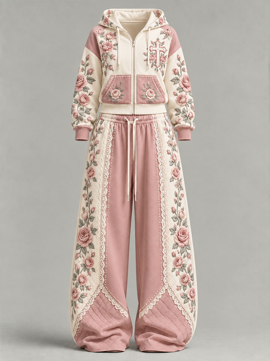 Women's Floral Cross Print Casual Set