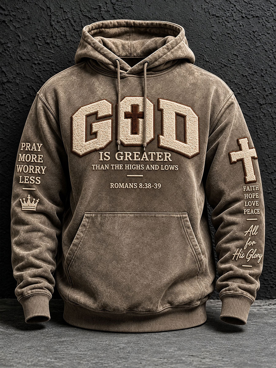 Men's God Is Greater Print Oversized Drop-Shoulder Hoodie