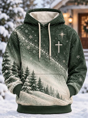 Men's Christian Christmas Art Print Oversized Drop-Shoulder Hoodie with Pockets