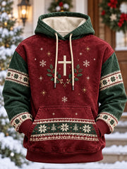 Men's Christian Christmas Art Print Oversized Drop-Shoulder Hoodie with Pockets