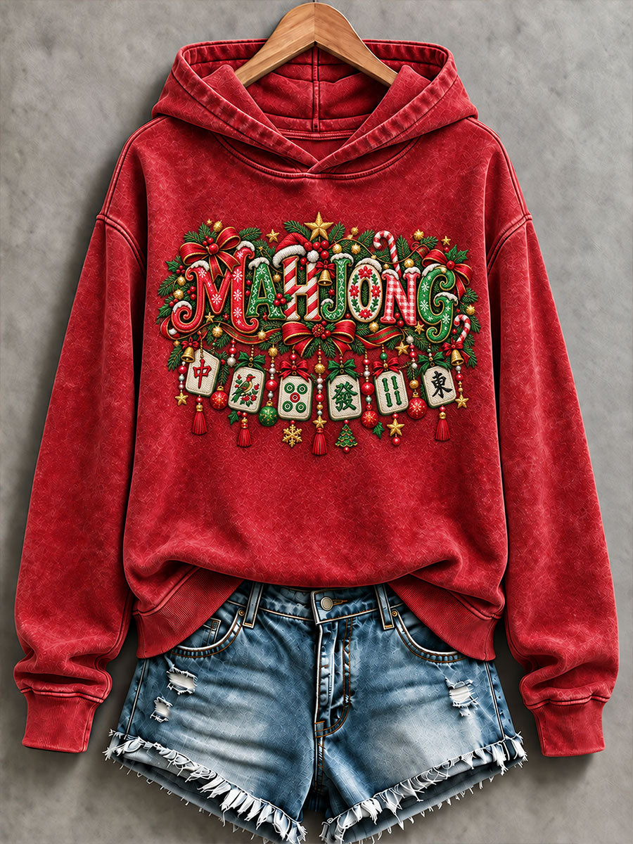 Women's Christmas Mahjong Print Casual Hoodie